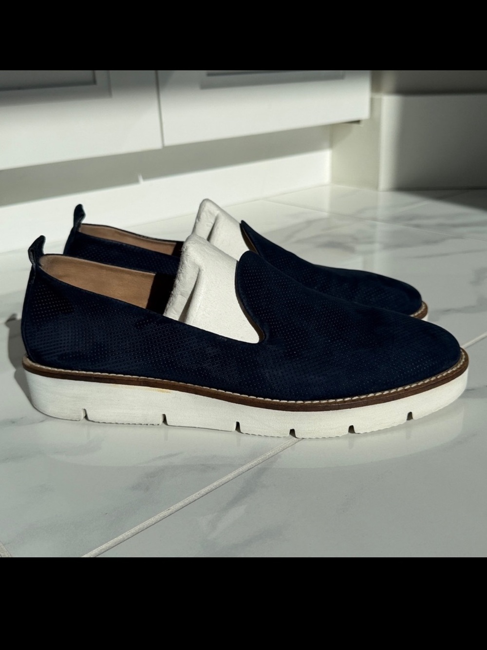 Paul Green Bahama Perforated Slip-On Sneaker Loafers In Dark Blue Leather 8.5